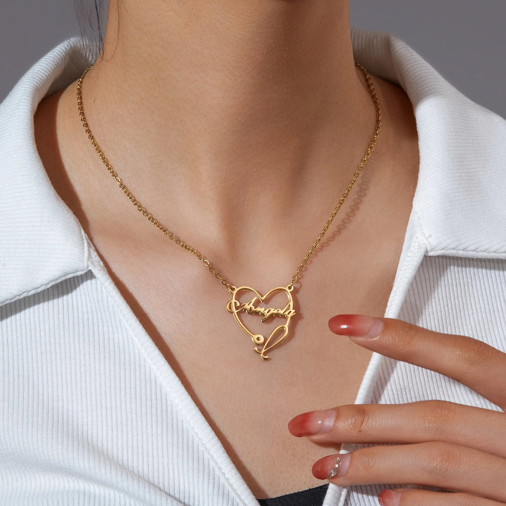 Haiyufly Custom Name Heart Necklace for Women Stainless Steel Jewellery Choker Chains Personalized Couple Valentine's Day Gift - Zenflow Active