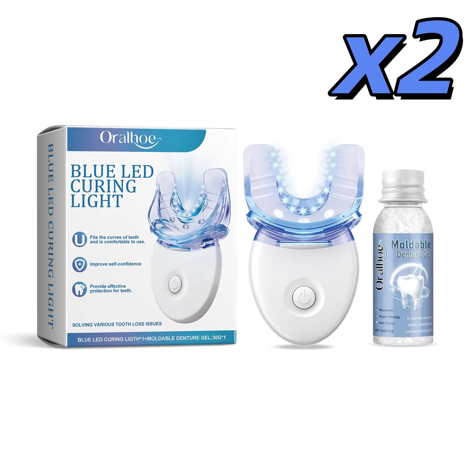 2 in 1 Teeth Whitening Kit with Blue LED Light