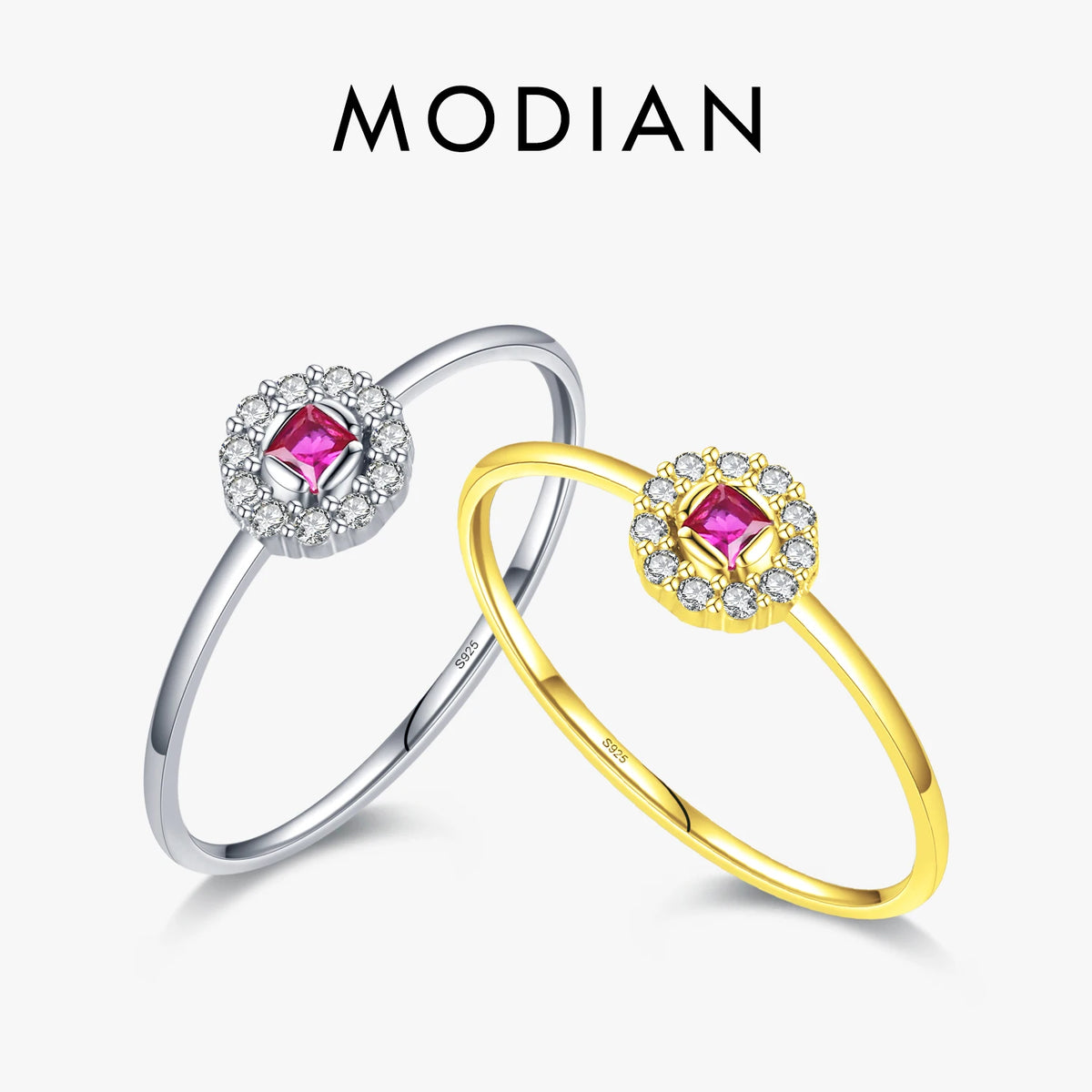 MODIAN Authentic 925 Sterling Silver Delicate Red Crystal Small Finger Rings For Women Wedding Band Fashion Statement Jewelry - Zenflow Active