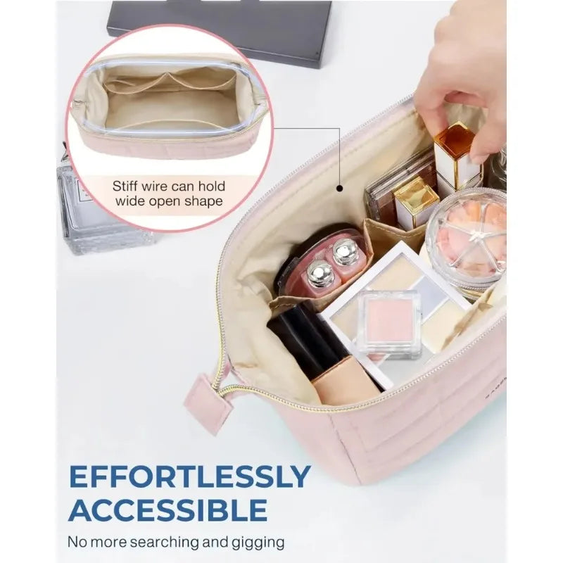 Puffy Padded Makeup Travel Pouch — Wide Open Toiletry Bag - Zenflow Active