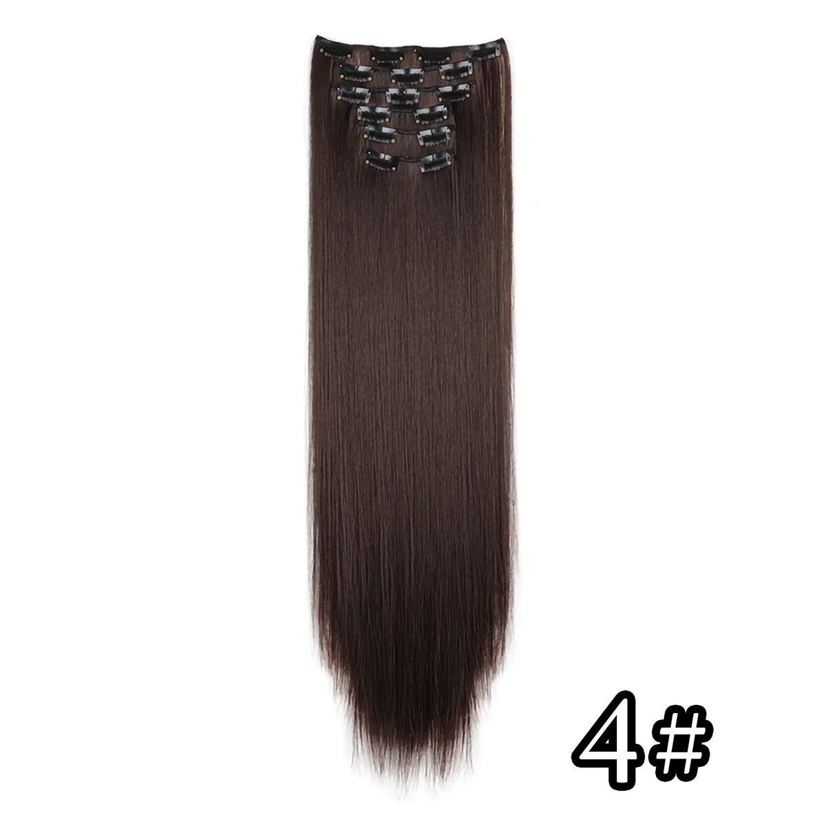 Black Hair Extensions 24"/60cm 6pcs/set Women Long Straight Synthetic Full Head Clip 16 Clips Ombre Heat Resistant Fiber Hair - Zenflow Active