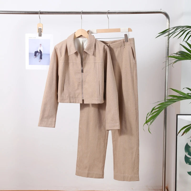Women's Cropped Jacket & Straight-Leg Trousers Set Zenflow Active
