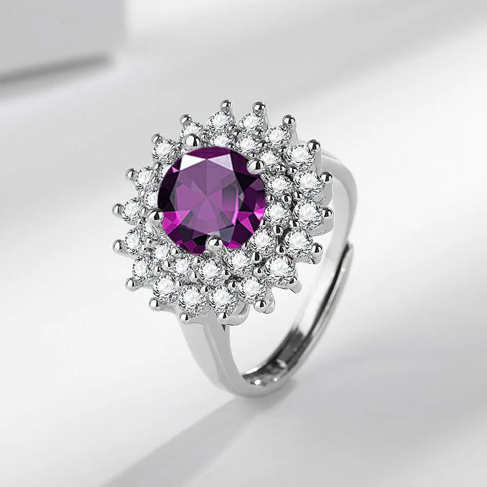 925 Sterling Silver Ring Two Carat Zirconia Ring Multi-color Optional Women's Open Ring Fashion Simple Birthday Jewelry Gift - Zenflow Active