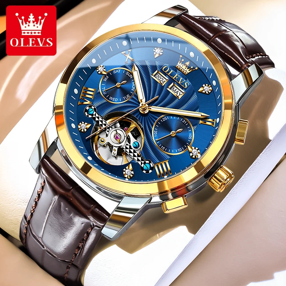 OLEVS 7088 Skeleton Automatic Watch | Tourbillon Display | Luminous - Zenflow Active