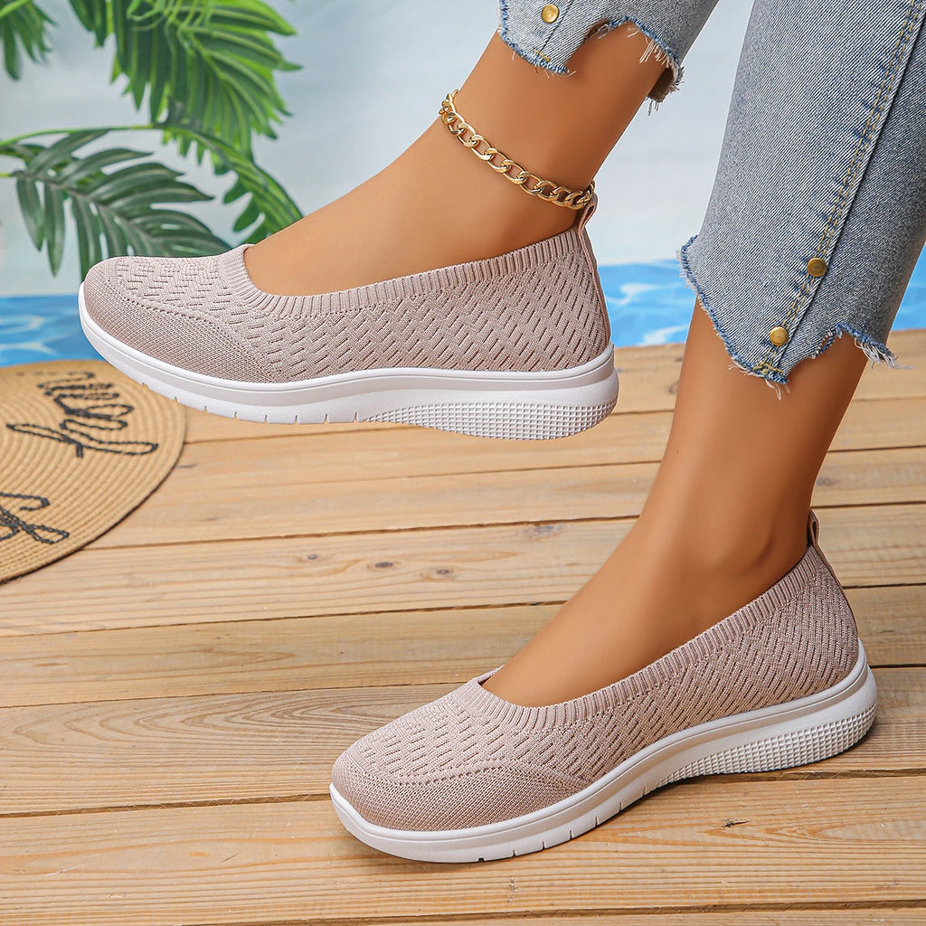 Women's Breathable Mesh Flat Shoes — Lightweight, Soft Sole, Round Toe, Hook & Loop - Zenflow Active