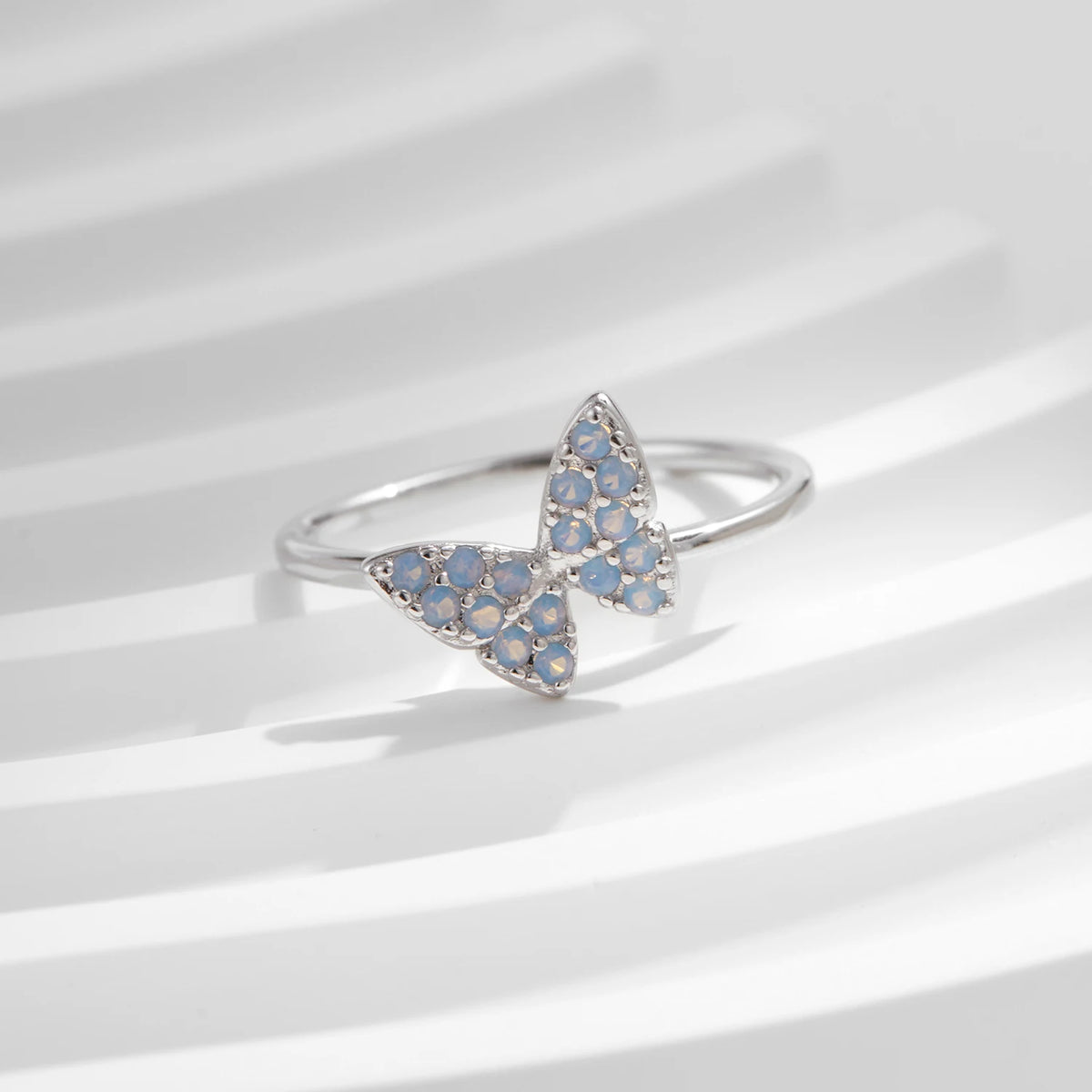MODIAN 925 Sterling Silver Simple Charming Butterfly Blue Opal Finger Rings For Women Vacation Party Fine Jewelry Gifts - Zenflow Active