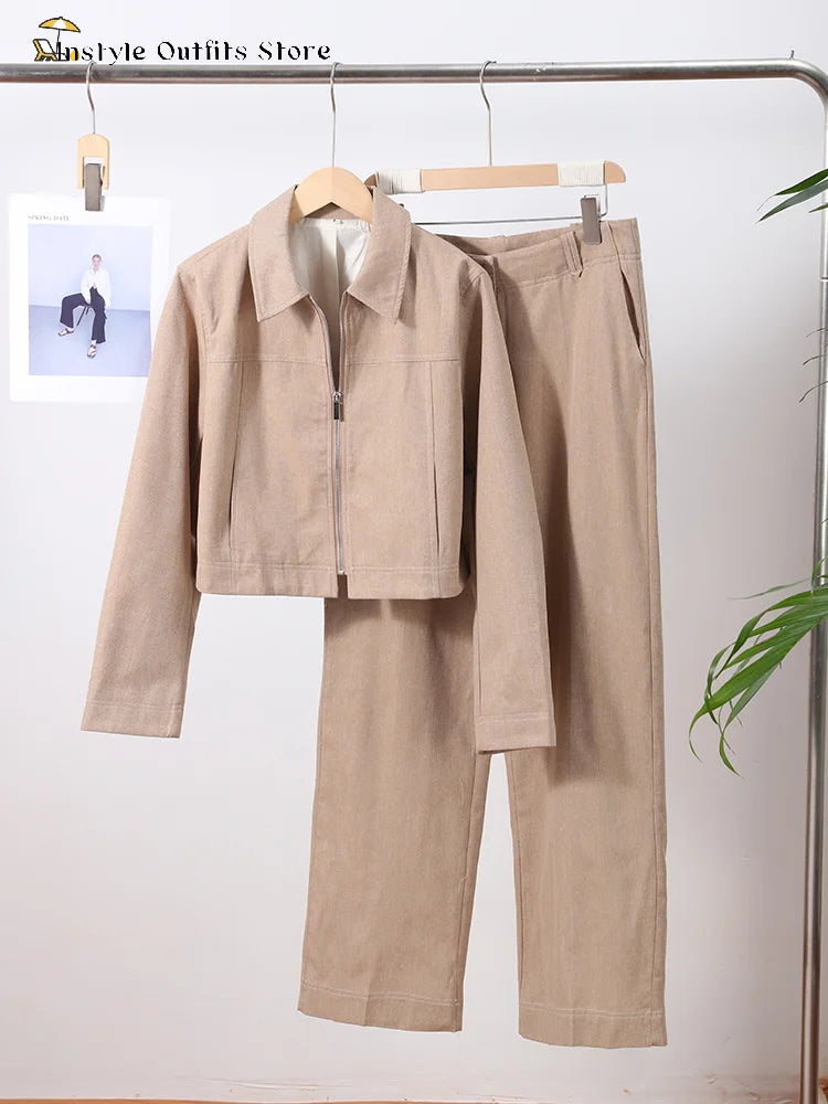 Women's Cropped Jacket & Straight-Leg Trousers Set Zenflow Active