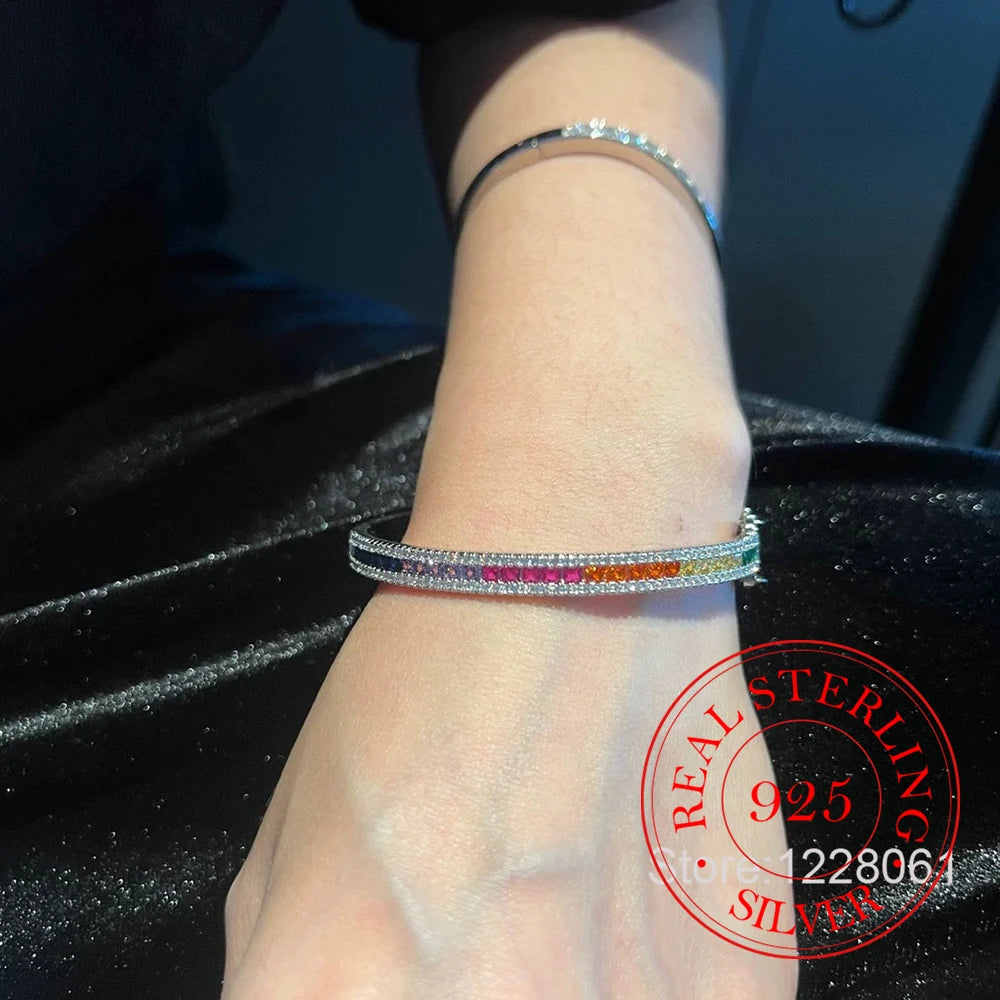 Classic Geometric Cz Bangles Pave White Cubic Zirconia 925 Sterling Silver Women Bracelet Fashion Jewelry - Zenflow Active