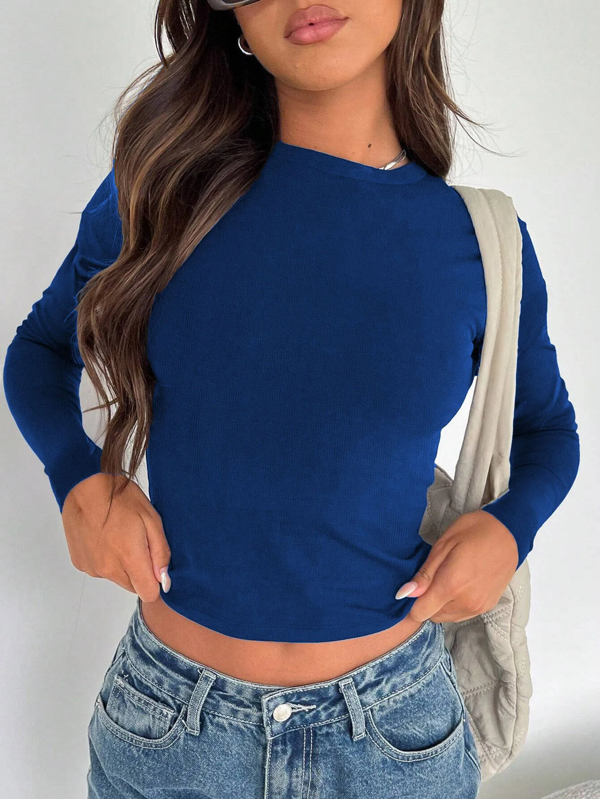 Women's Slim-Fit O-Neck Long-Sleeve Crop Top Zenflow Active