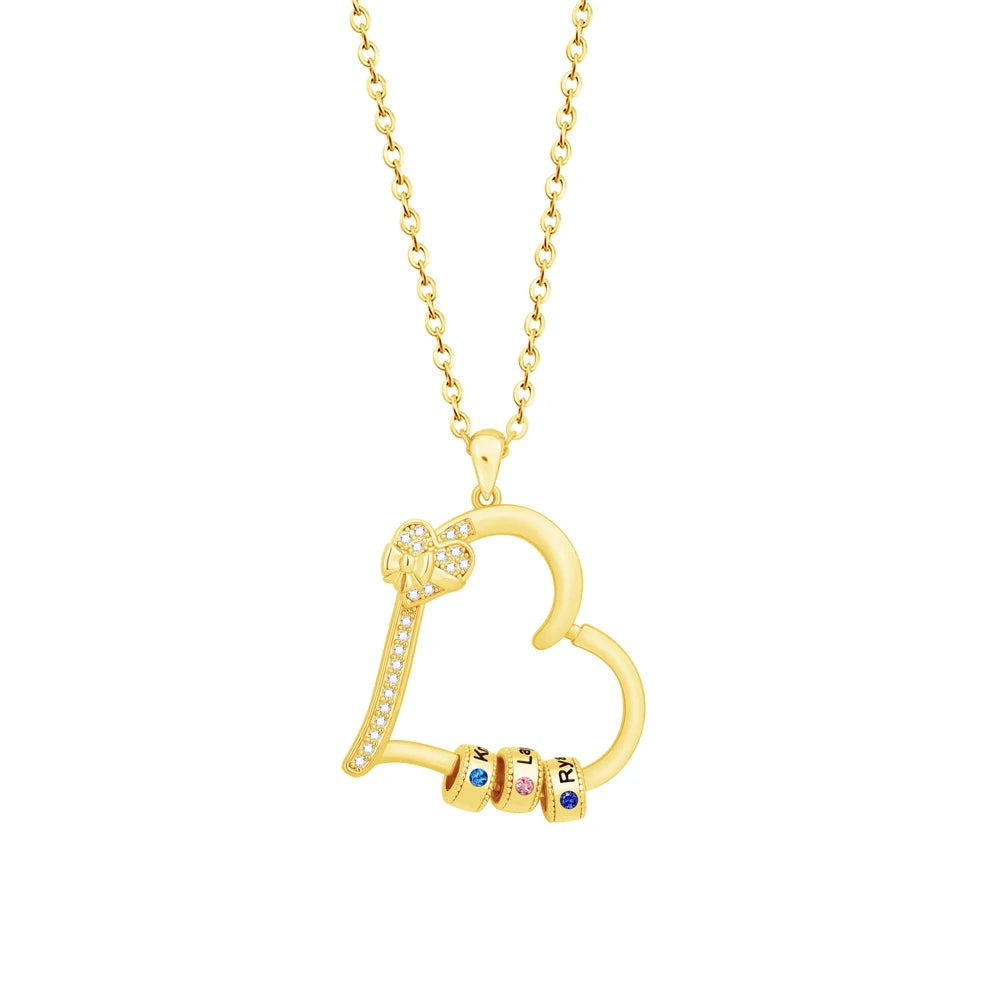 Personalized Birthstone Names Heart Necklace Custom Heart Pendant Bead Necklace Mother's Day Gift Fashion Jewellery Birthday Gift - Zenflow Active