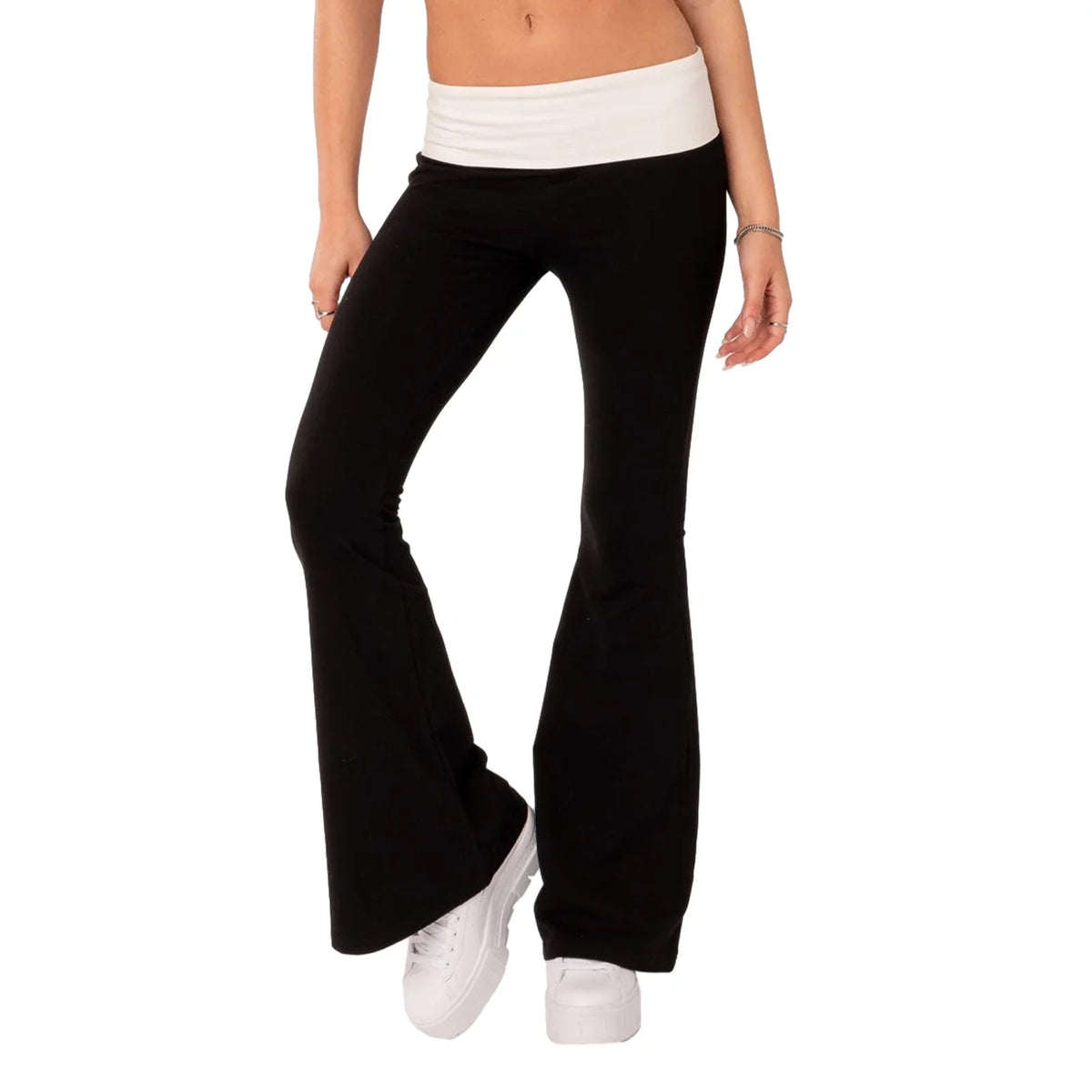 Contrast Colour High-Waist Flare Trousers - Zenflow Active