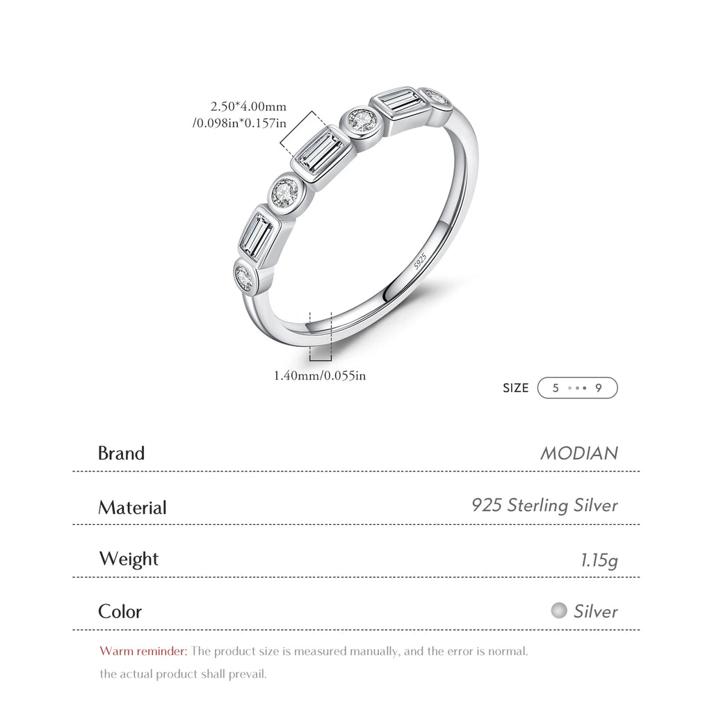 MODIAN 925 Sterling Silver Fashion Round Rectangle Dazzling Clear CZ Band Ring For Fine Jewellery - Zenflow Active