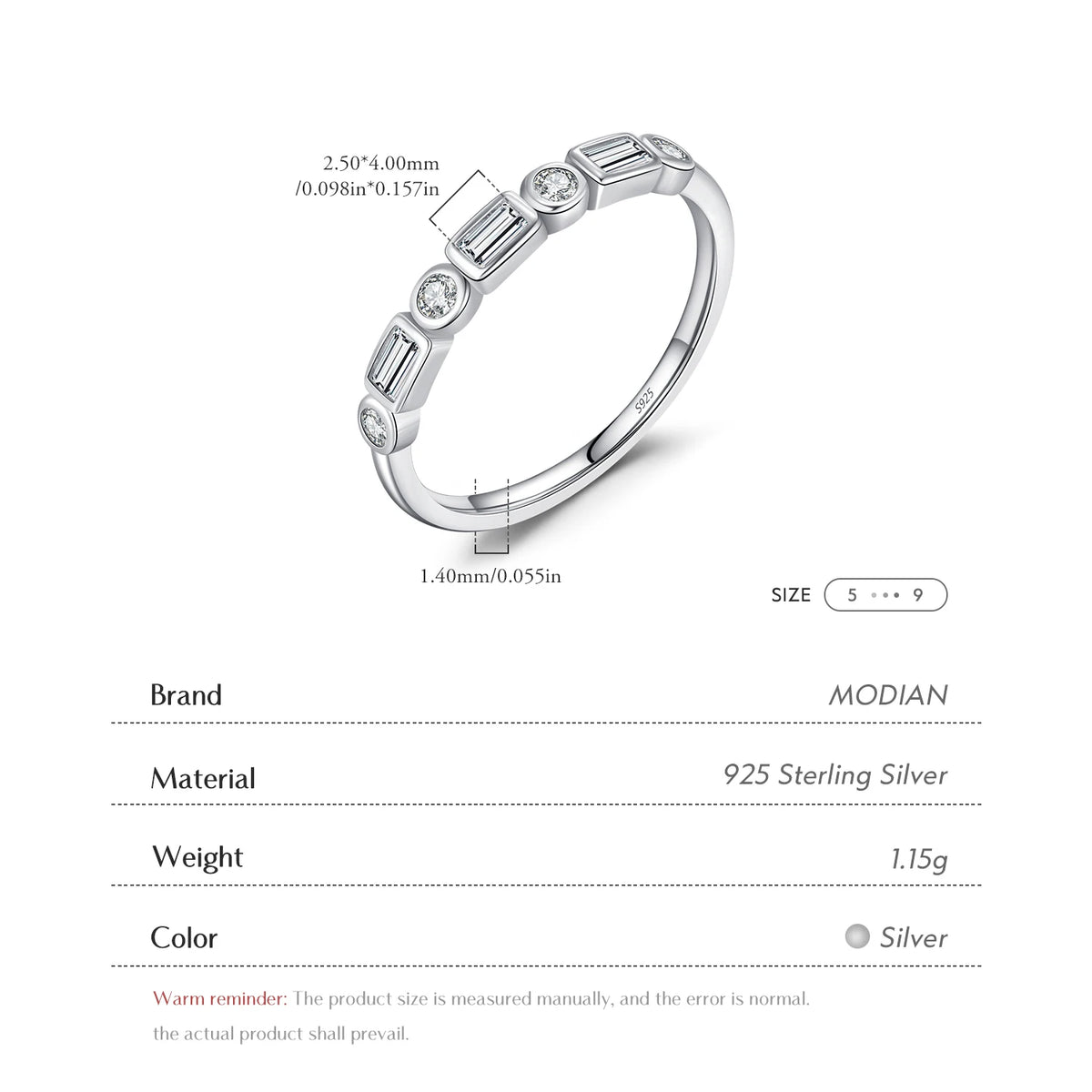 MODIAN 925 Sterling Silver Fashion Round Rectangle Dazzling Clear CZ Band Ring For Fine Jewellery - Zenflow Active