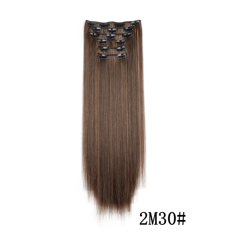 Synthetic Clips in Hair Extensions Long Straight Hairstyle Blonde Black Hairpieces Heat Resistant False Hair Daily Use - Zenflow Active