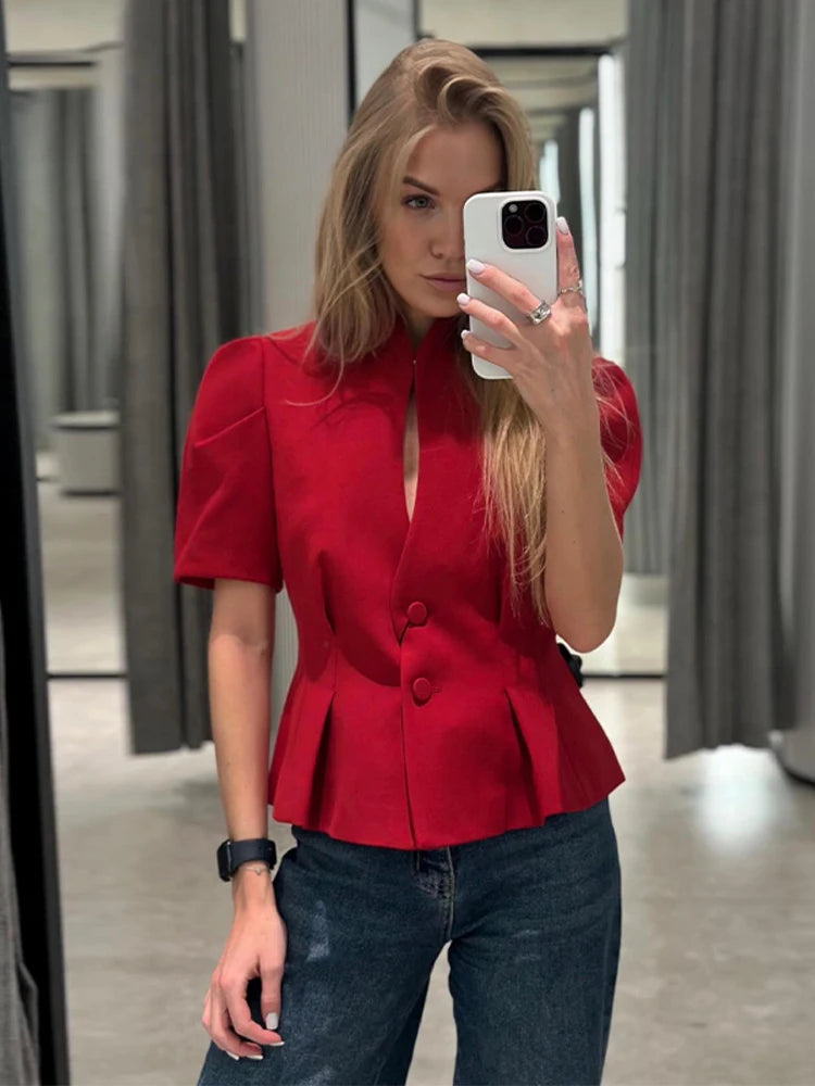 Women’s Short-Sleeve Button-Front Jacket