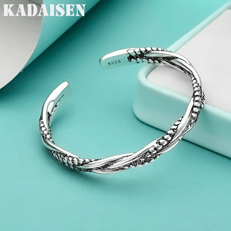 Hot Charms 925 Sterling Silver Twisted Woven Bracelet Jewellery Fashion Retro Original Handmade Opening Bangle Gifts - Zenflow Active