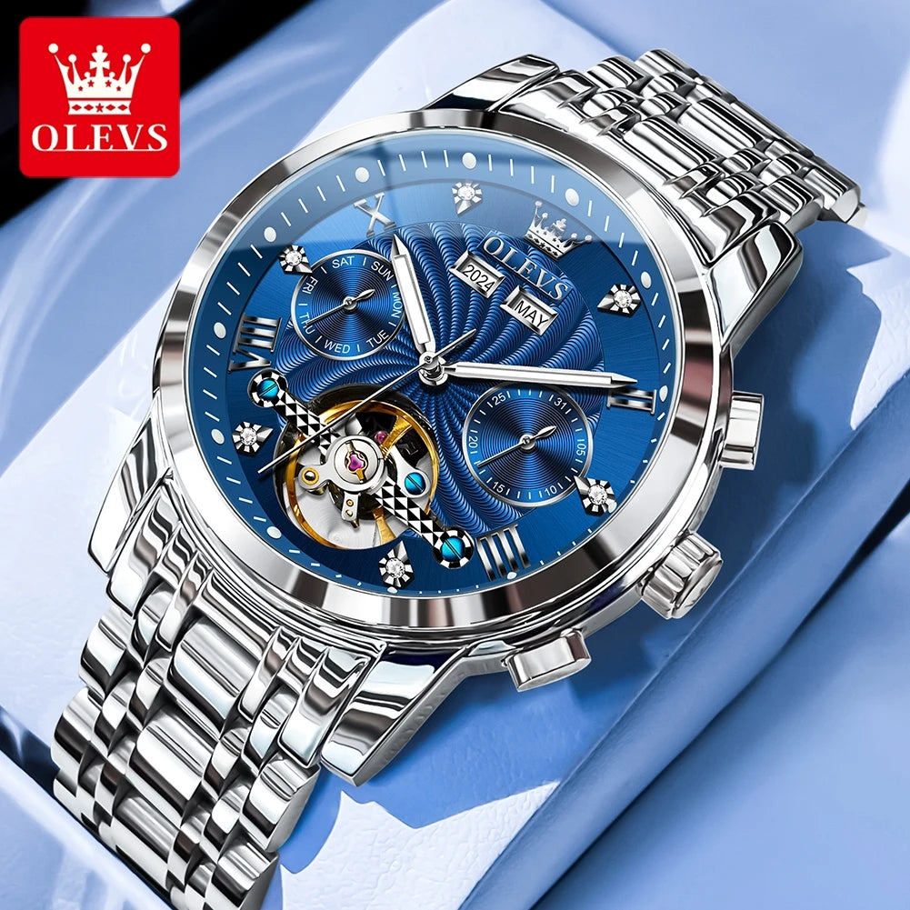 OLEVS 7088 Skeleton Automatic Watch | Tourbillon Display | Luminous - Zenflow Active