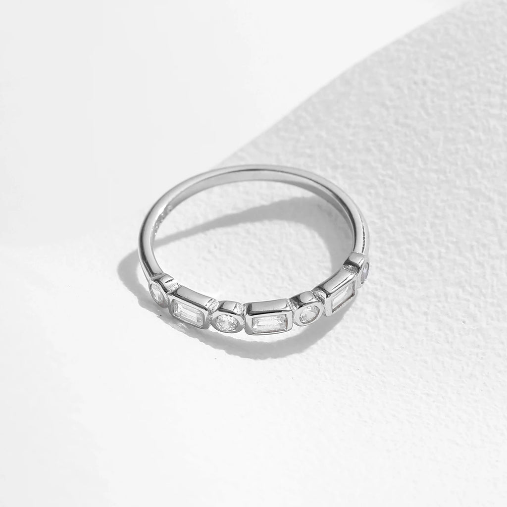 MODIAN 925 Sterling Silver Fashion Round Rectangle Dazzling Clear CZ Band Ring For Fine Jewellery - Zenflow Active