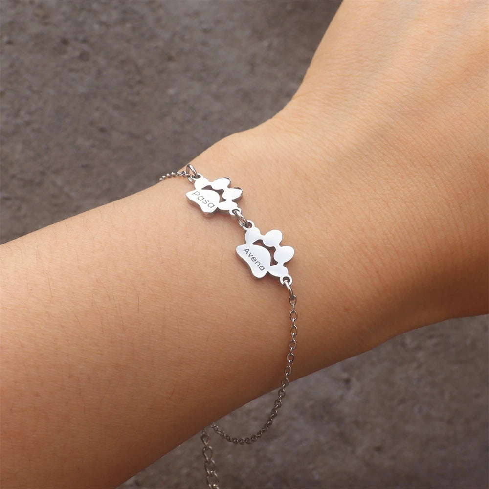 Personalized Memorial Gift Dog Paw Print Bracelet for Women Custom Engraved Multiple Names Bracelet Stainless Steel Pulsera - Zenflow Active