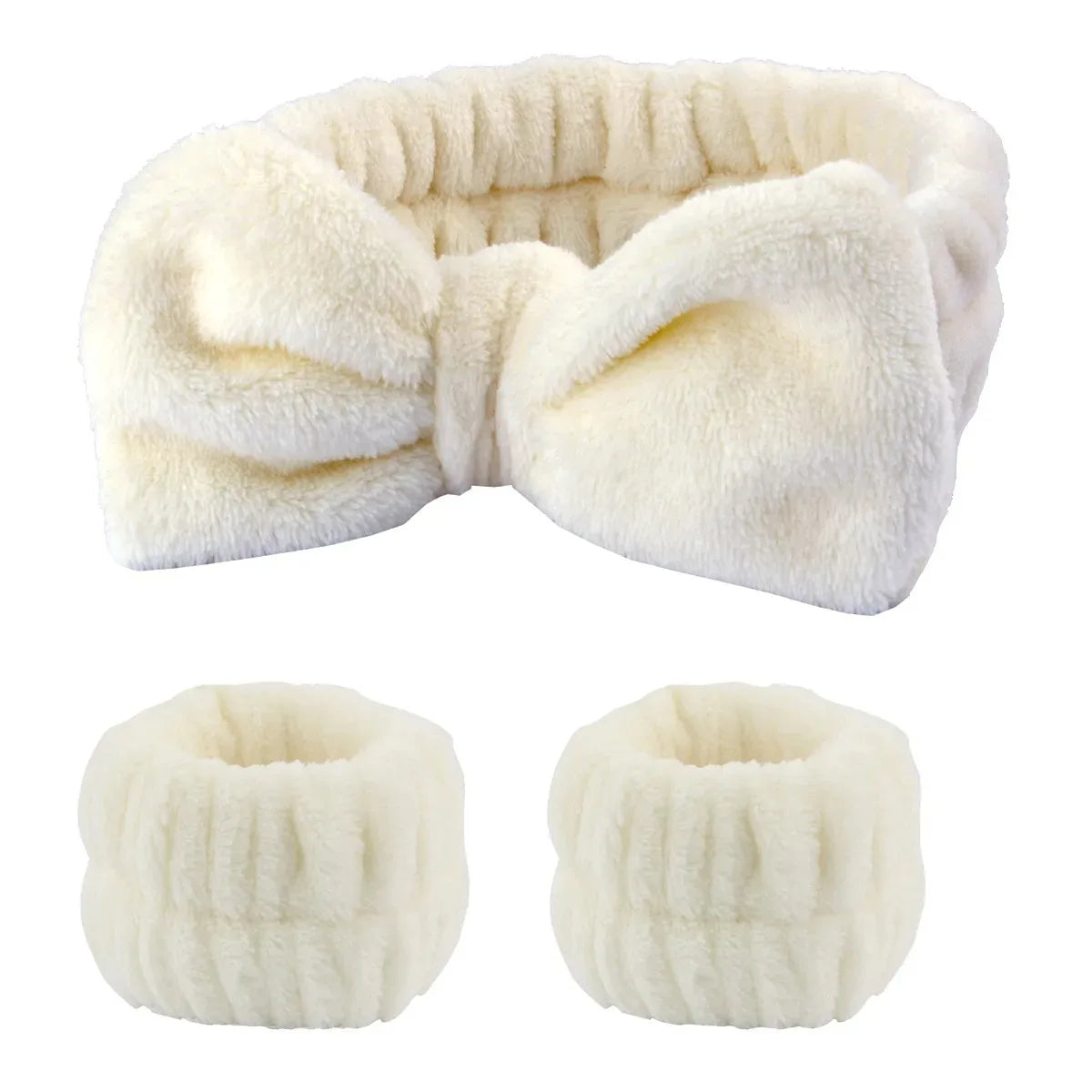Bow Headband & Wristband Set | Soft Coral Fleece Hair Band for Washing, Yoga & Skincare - Zenflow Active