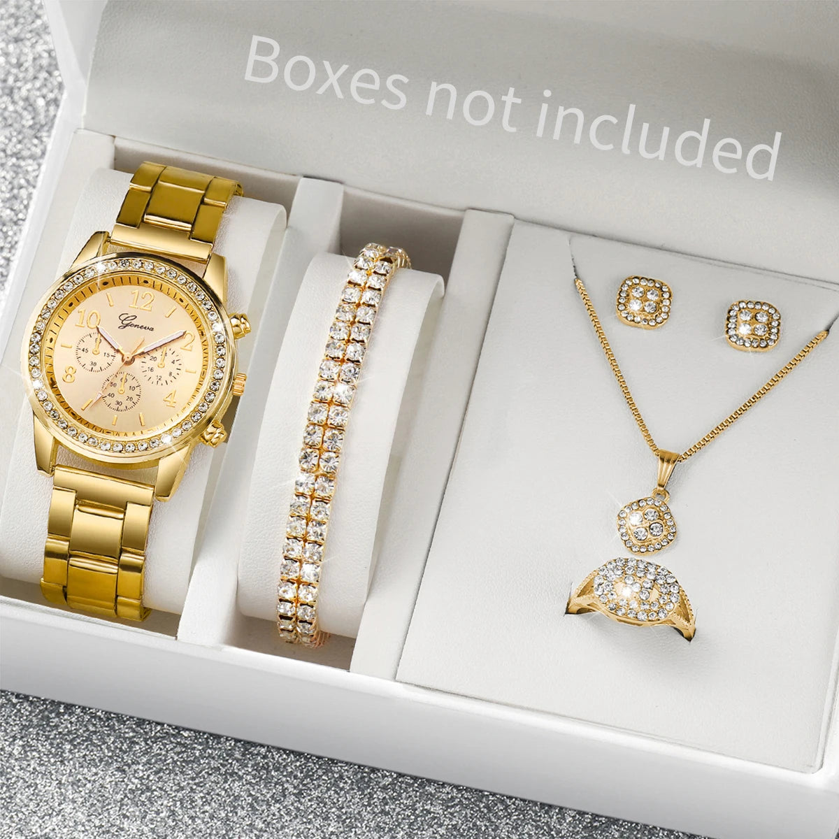 6PCS/Set Women's Watch Fashion Rhinestone Stainless Steel Band Quartz Watch Jewelry Set Reloj Mujer (Without Box) - Zenflow Active