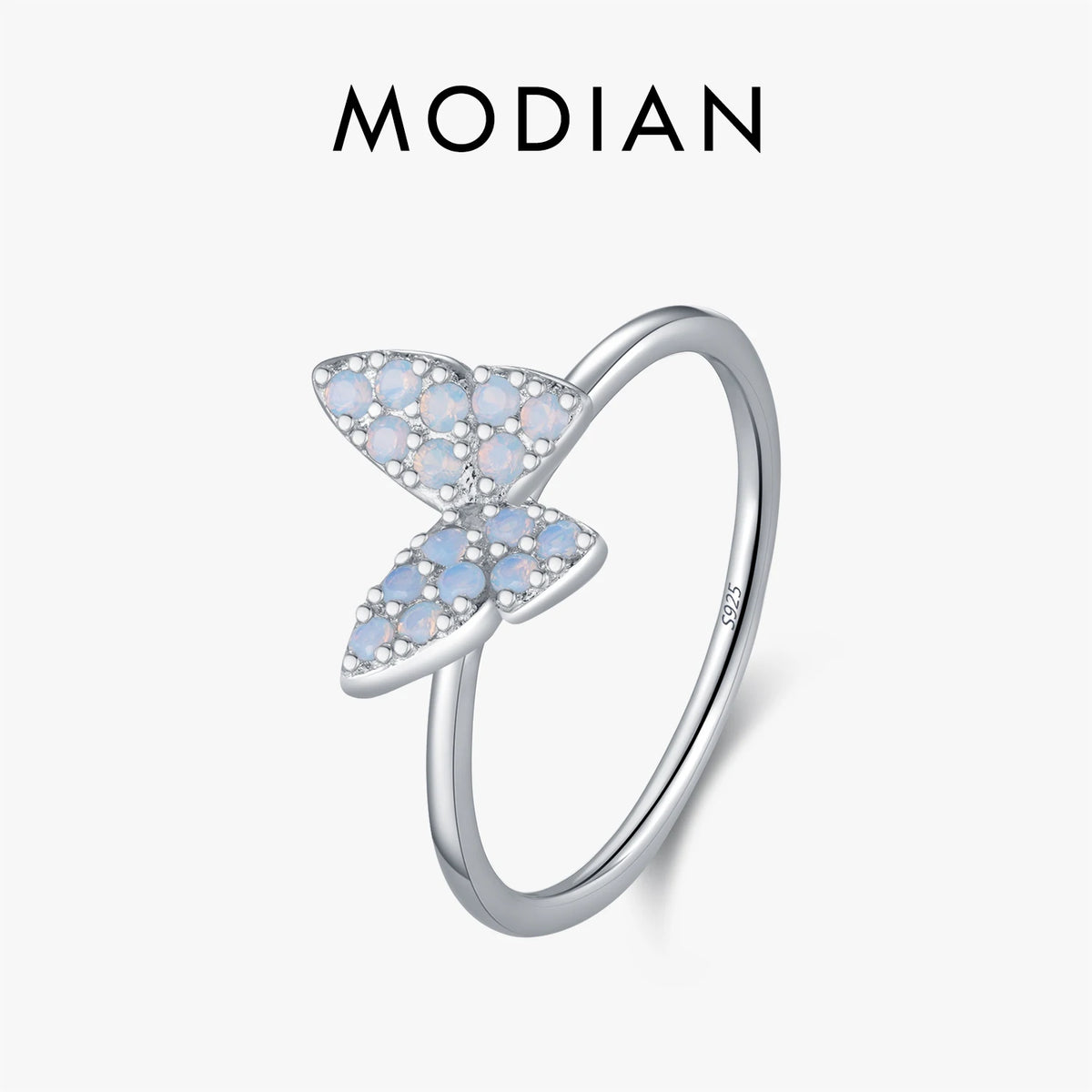 MODIAN 925 Sterling Silver Simple Charming Butterfly Blue Opal Finger Rings For Women Vacation Party Fine Jewelry Gifts - Zenflow Active