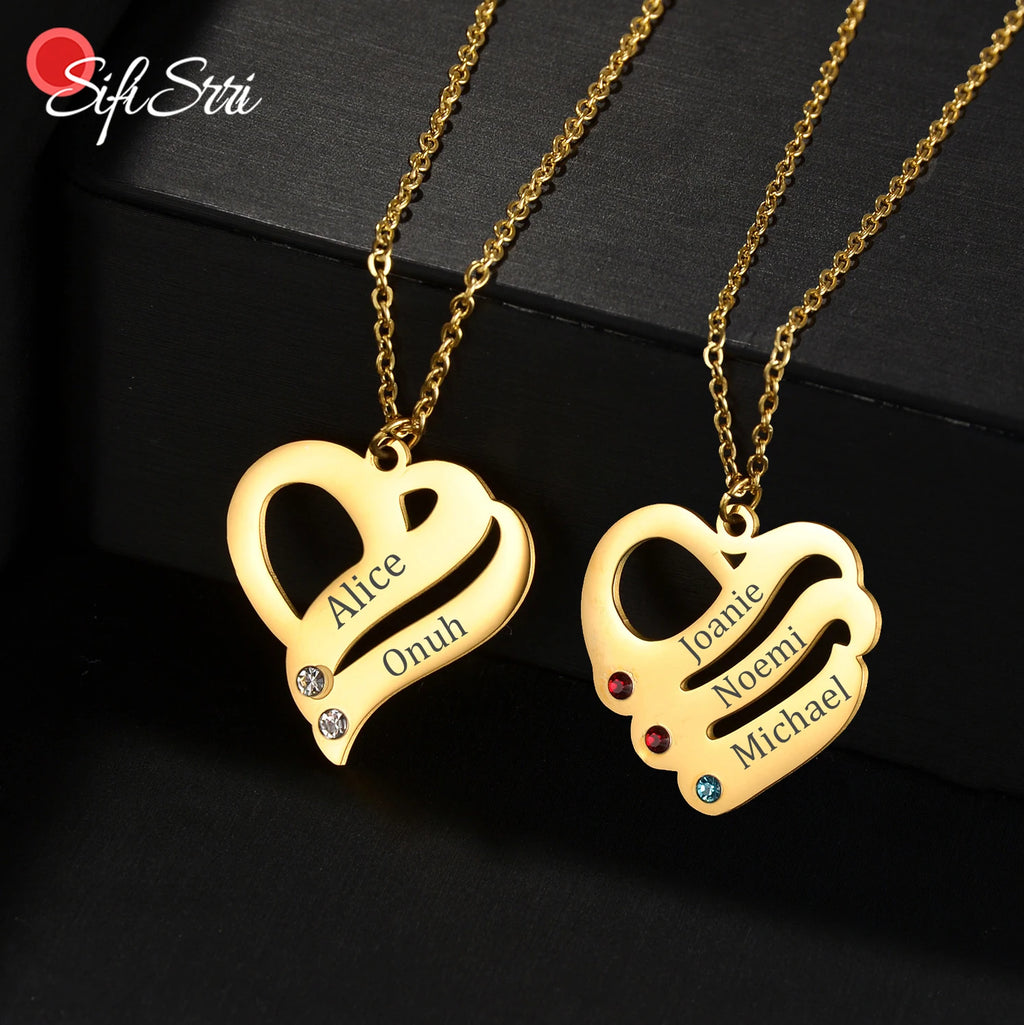Sifisrri Personalized Custom Birthstone Engrave Family Name Necklace for Women Stainless Steel Choker Unisex Jewellery Gift - Zenflow Active