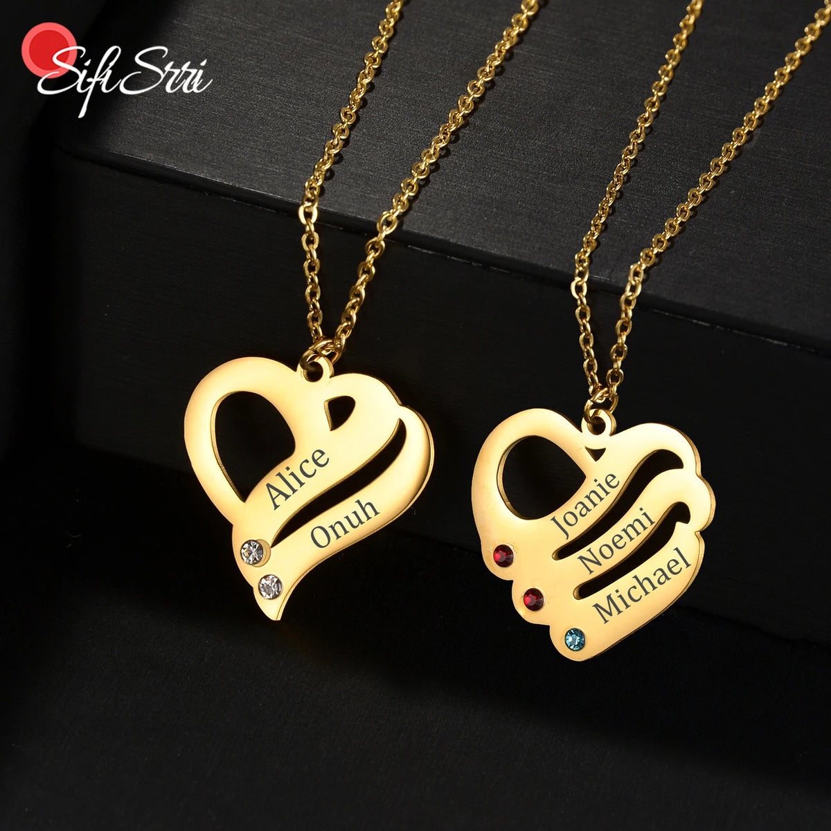 Sifisrri Personalized Custom Birthstone Engrave Family Name Necklace for Women Stainless Steel Choker Unisex Jewellery Gift - Zenflow Active