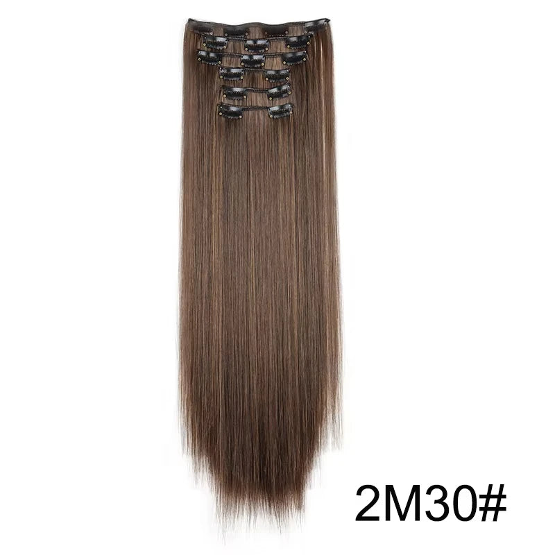16 Clips in Hair Extensions 24Inchs Long Straight Hairstyle Synthetic Blonde Black Hairpieces Heat Resistant Fake Hair 6Pcs/Set - Zenflow Active