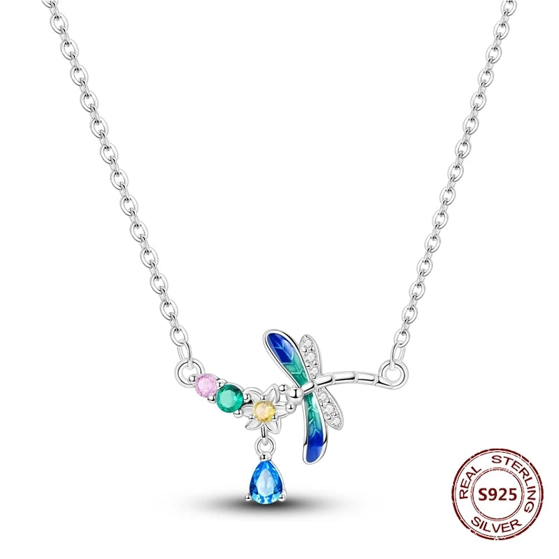 Butterfly Necklace 925 Sterling Silver Original Dragonfly Luminous Firefly Zircon Pendant Chain Link For Women Fine Jewelry Gift - Zenflow Active