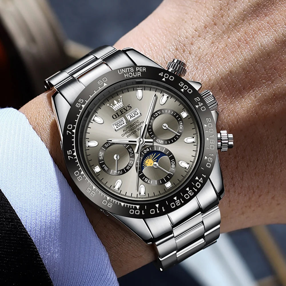 OLEVS 6654 Luxury Mens Watch Chronograph Automatic Mechanical Wristwatch - Zenflow Active
