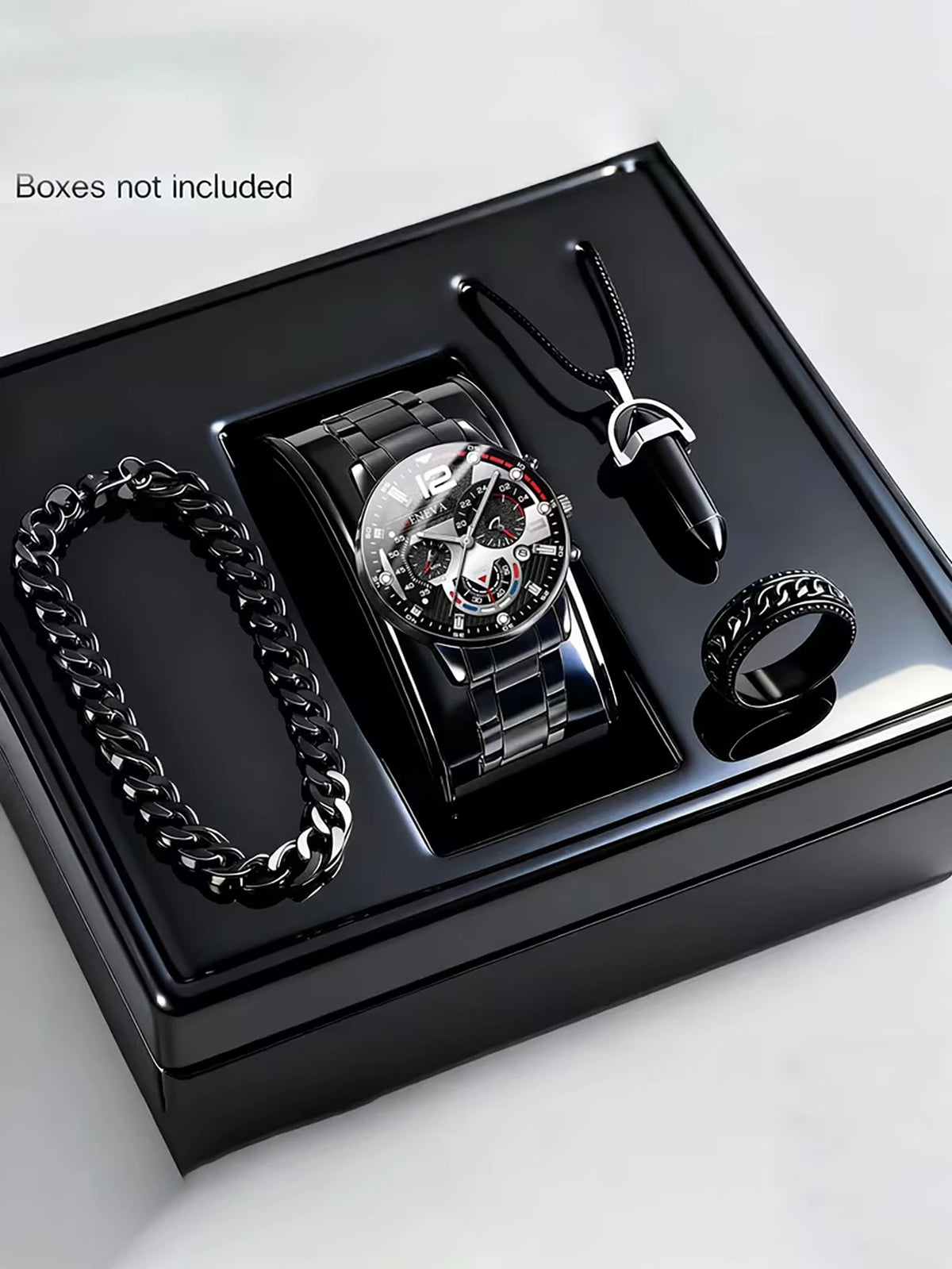Men's Quartz Watch Set with Bracelet Necklace Ring Calendar Function - Zenflow Active