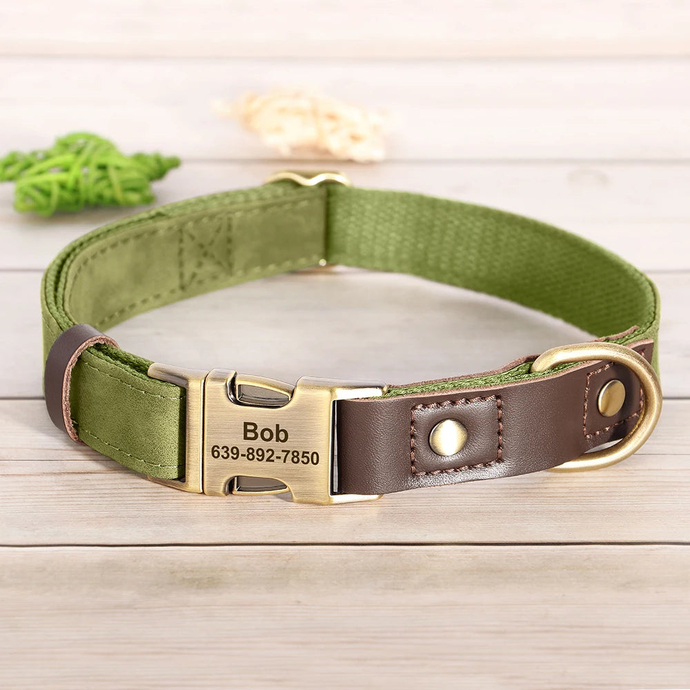 Custom PU Leather Dog Collar | Personalised Engraved ID Necklace for Small, Medium & Large Dogs - Zenflow Active