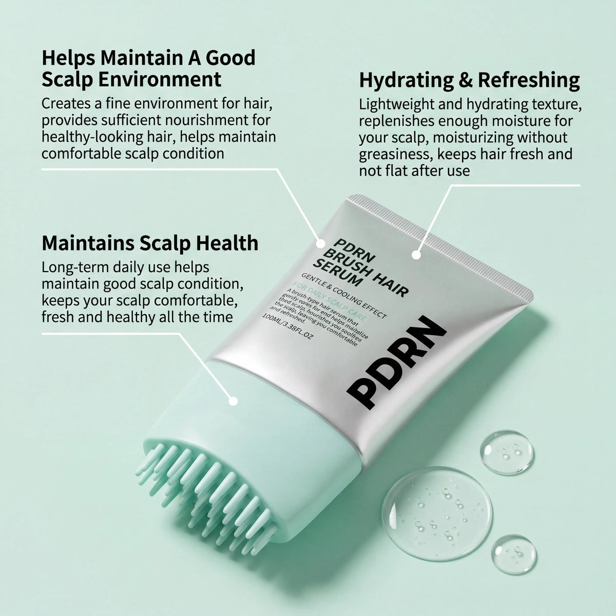 PDRN Scalp & Hair Serum with Built-In Massage Brush - 100ml Anti Hair Loss Treatment Zenflow Active