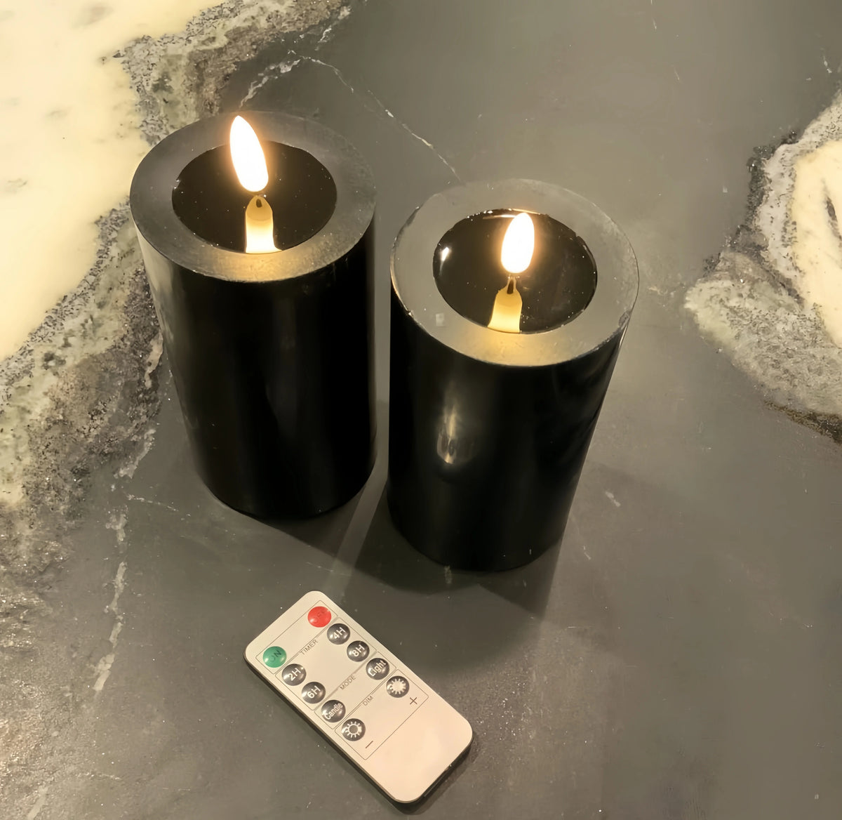 Black Flameless Pillar Candles Remote Controlled Flickering LED Paraffin Wax Candle Battery Operated Window Table Lighting Decor - Zenflow Active