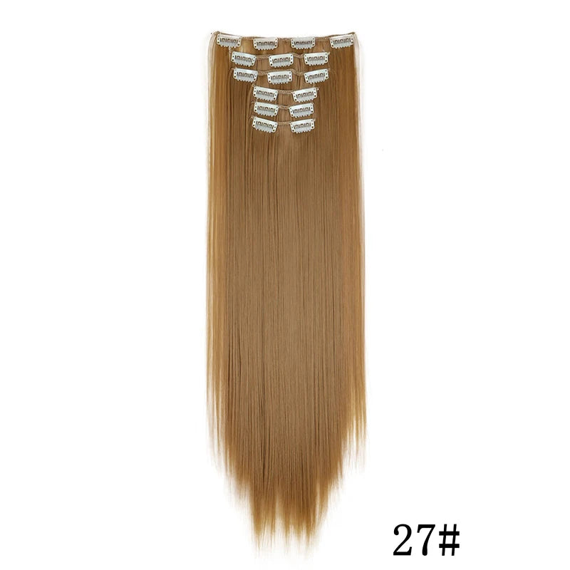 Synthetic Clips in Hair Extensions Long Straight Hairstyle Blonde Black Hairpieces Heat Resistant False Hair Daily Use - Zenflow Active