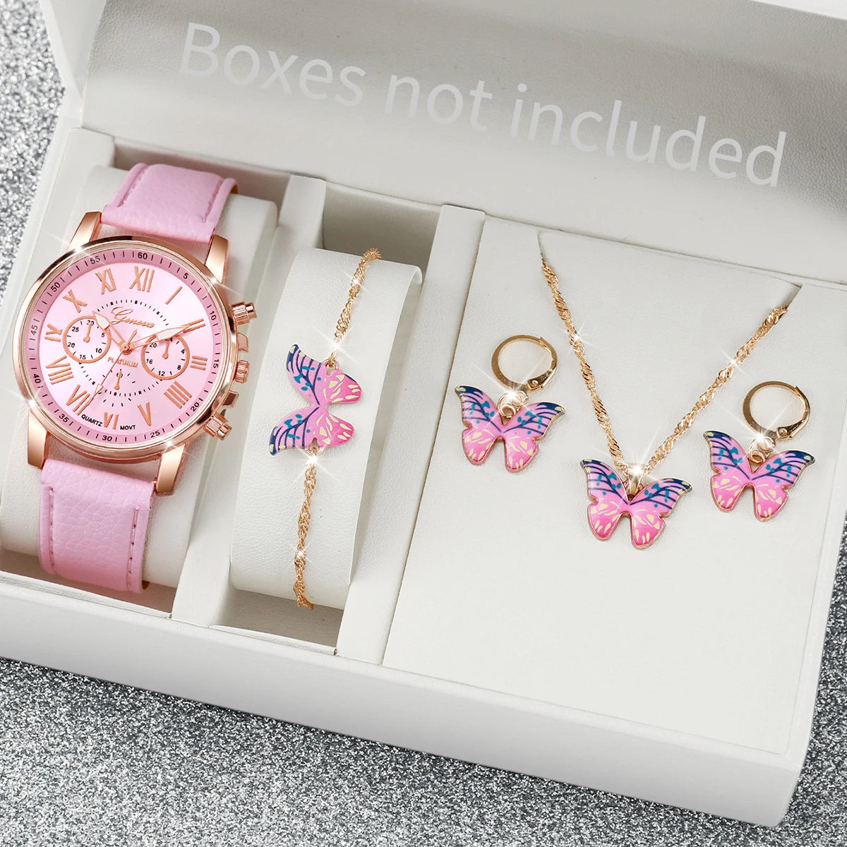 5/6PCS Fashion Women's Quartz Watch Leather Band Analog Wrist Watches Heart Rhinestone Jewelry Set(Without Box) - Zenflow Active