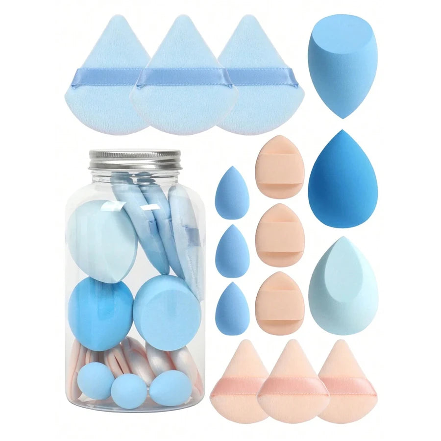 Set of 15 makeup powder puffs/beauty blenders/mini finger cushion puffs with storage container - Zenflow Active