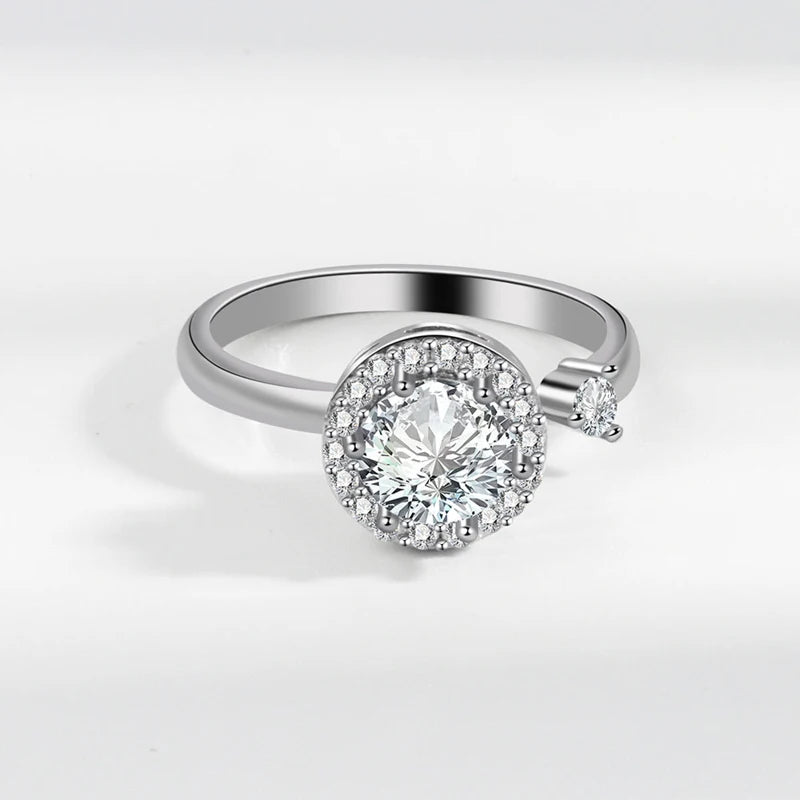 New 925 Silver Rotatable Round AAA Zircon Adjustable Rings Women Fine Jewelry Gift Fashion Rhinestone Circle Open Finger Ring - Zenflow Active