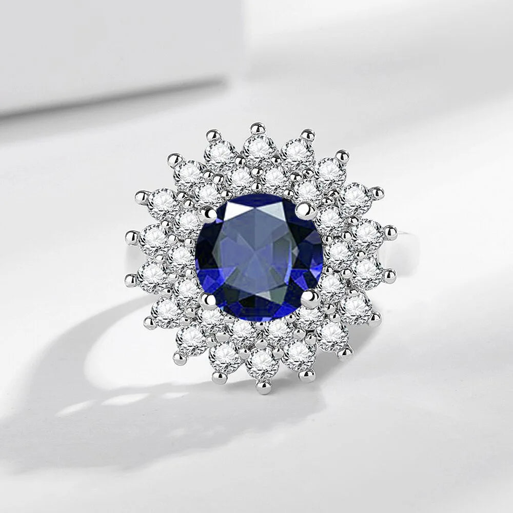 925 Sterling Silver Ring Two Carat Zirconia Ring Multi-color Optional Women's Open Ring Fashion Simple Birthday Jewelry Gift - Zenflow Active