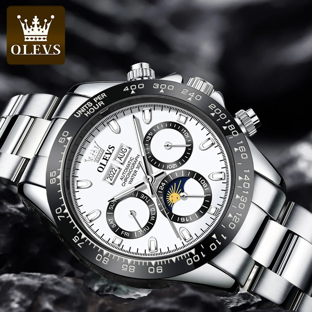 OLEVS 6654 Luxury Mens Watch Chronograph Automatic Mechanical Wristwatch - Zenflow Active