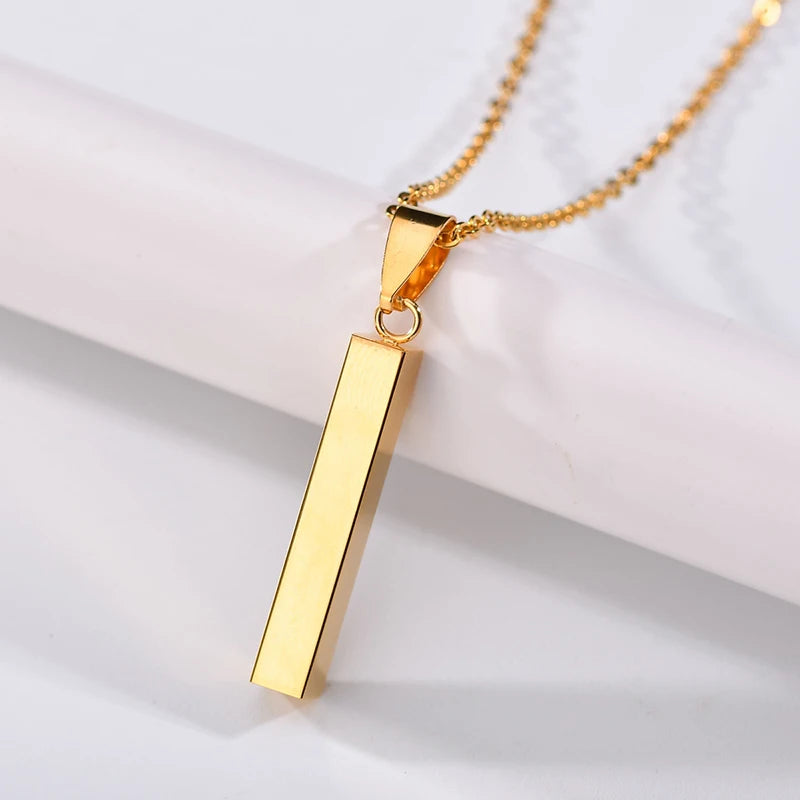 Engrave 4 Sides Name Date Custom Stainless Steel Thick Chain Necklaces for men Personalized Square Bar Pendant Jewellery - Zenflow Active