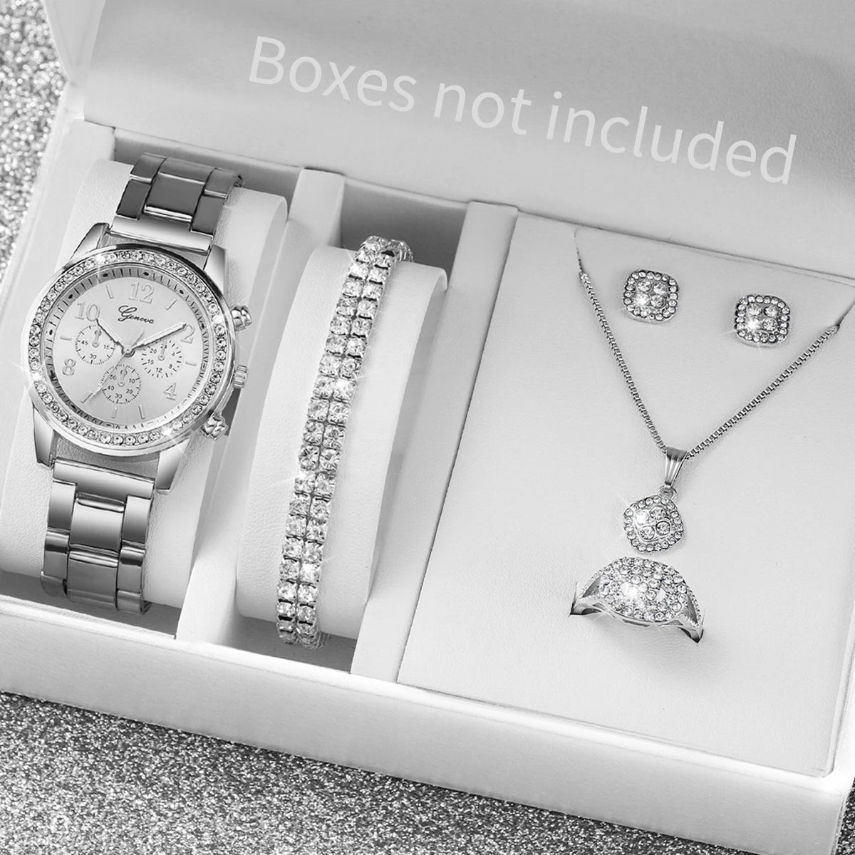 6PCS/Set Women's Watch Fashion Rhinestone Stainless Steel Band Quartz Watch Jewelry Set Reloj Mujer (Without Box) - Zenflow Active