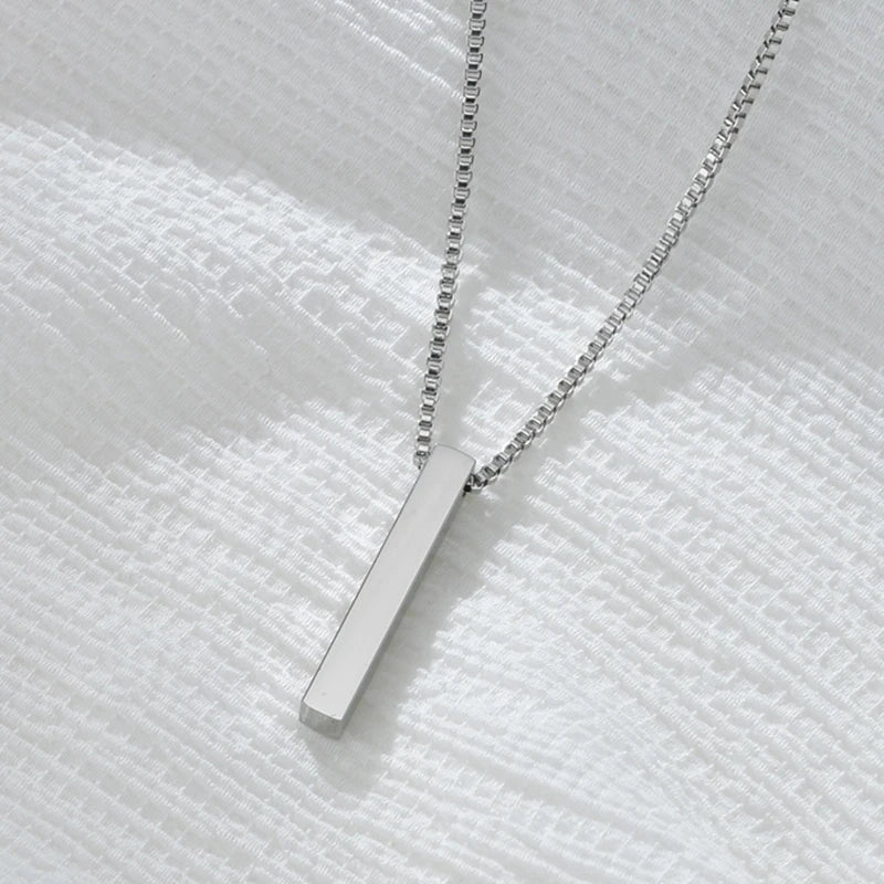 Engrave 4 Sides Name Date Custom Stainless Steel Thick Chain Necklaces for men Personalized Square Bar Pendant Jewellery - Zenflow Active