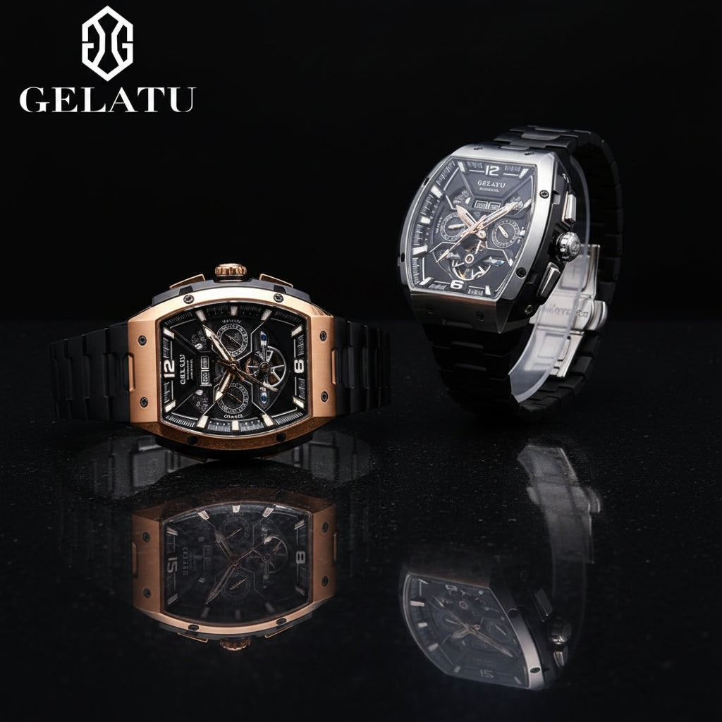 GELATU Top Brand Luxury Rose Black Skeleton Tourbillon Automatic Mechanical Watch for Men - Zenflow Active
