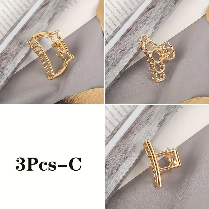 Mini Hollow Heart Metal Hair Claw Clips — Gold Geometric Barrettes for Women & Girls - Zenflow Active