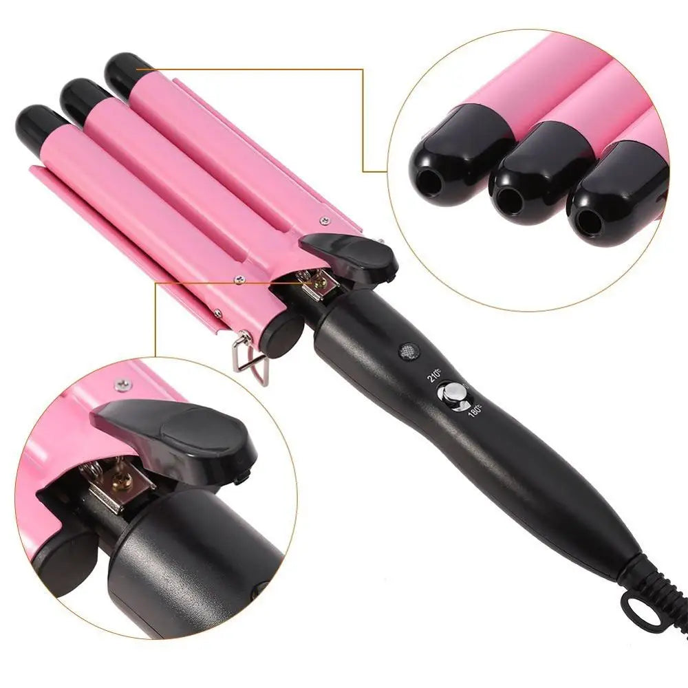 3-Barrel Ceramic Hair Waver | Professional Wave Curling Iron | 25mm - Zenflow Active