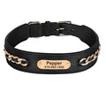 Personalised Leather Dog Collar | Custom Engraved Name & ID with Chain Accessories - Zenflow Active
