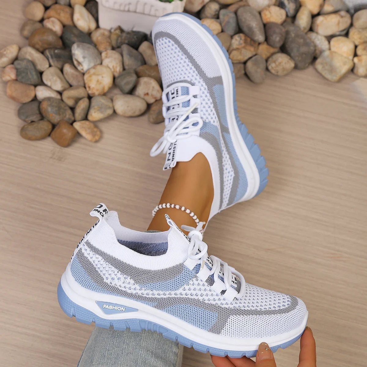 Women's Two-Tone Canvas Lace-Up Trainers — Patchwork, Low Heel, Breathable, Casual - Zenflow Active