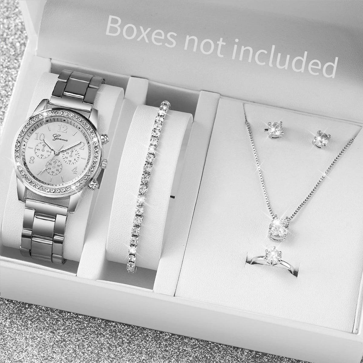 6PCS/Set Women's Watch Fashion Rhinestone Stainless Steel Band Quartz Watch Jewelry Set Reloj Mujer (Without Box) - Zenflow Active